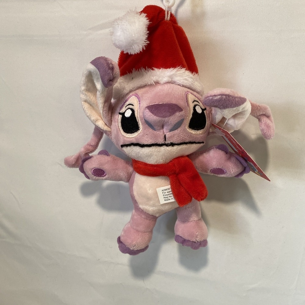 Disney Ruz Lilo & Stitch ANGEL Santa Hat 8" Plush Clip Stuffed Animal Christmas‎